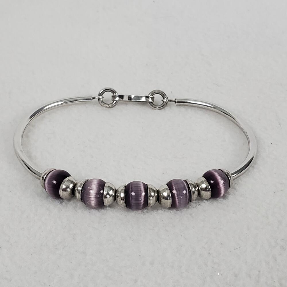 Sterling Silver 925 Mexico Purple Cat's Eye/Tiger's Eye Bangle Bracelet